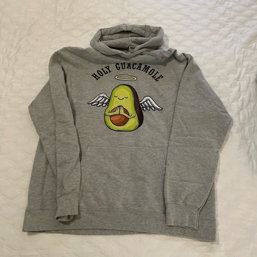 Grey Port & Company Ring Spun Hoodie. Holy Guacamole size XL